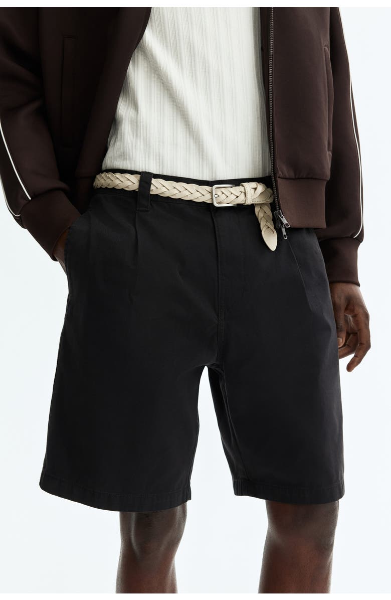 H&M Relaxed Fit Cotton Chino Shorts, Alternate, color, Black