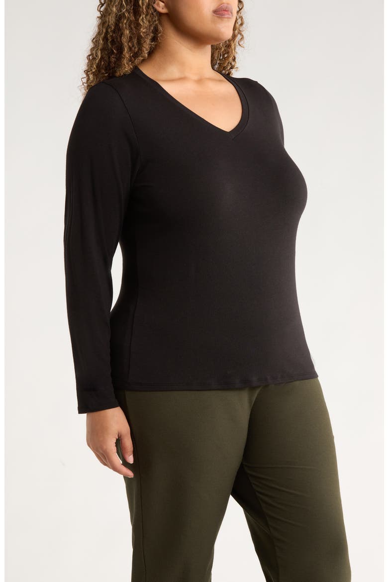 V-Neck Long Sleeve T-Shirt, Alternate, color, BLACK