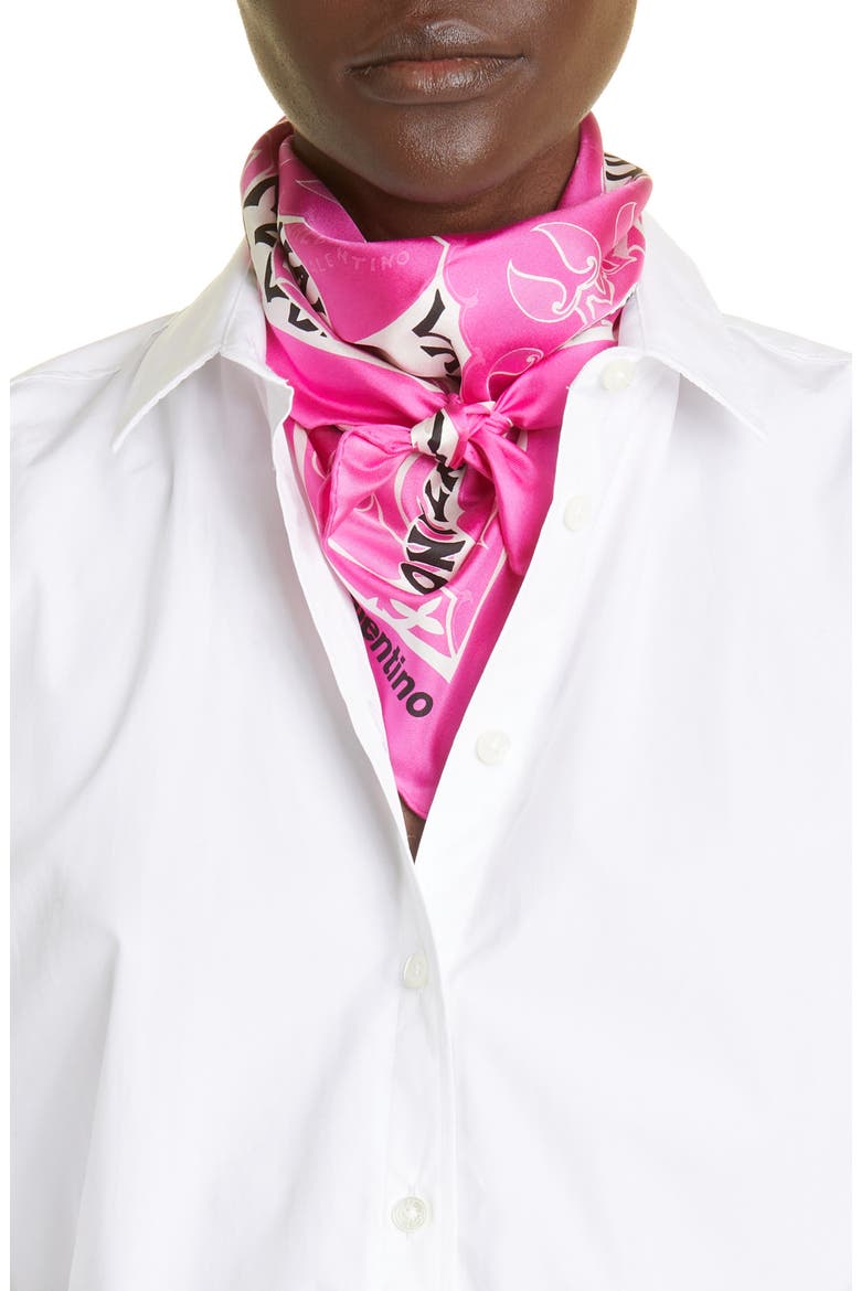 Manifesto Bandana Square Silk Scarf, Alternate, color, V5P PINK/ PINK PP/ AVORIO