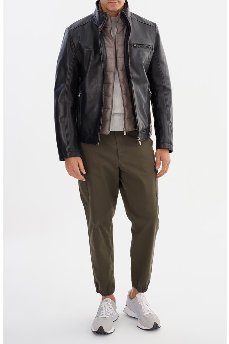 Leather Bomber Jacket, Alternate, color, BLACK