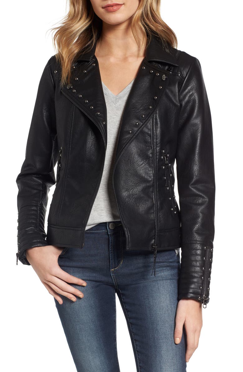 Steve Madden Studded Faux Leather Biker Jacket, Main, color, 