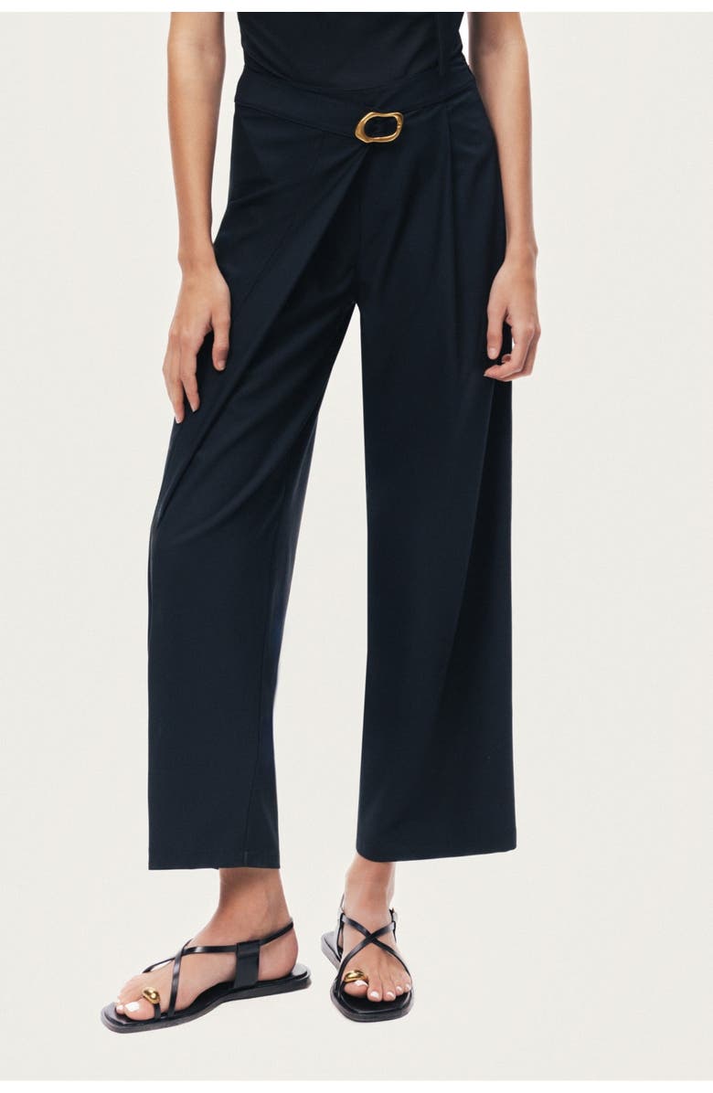 Nocturne Asymmetric Buckle Detail Pants, Main, color, Black