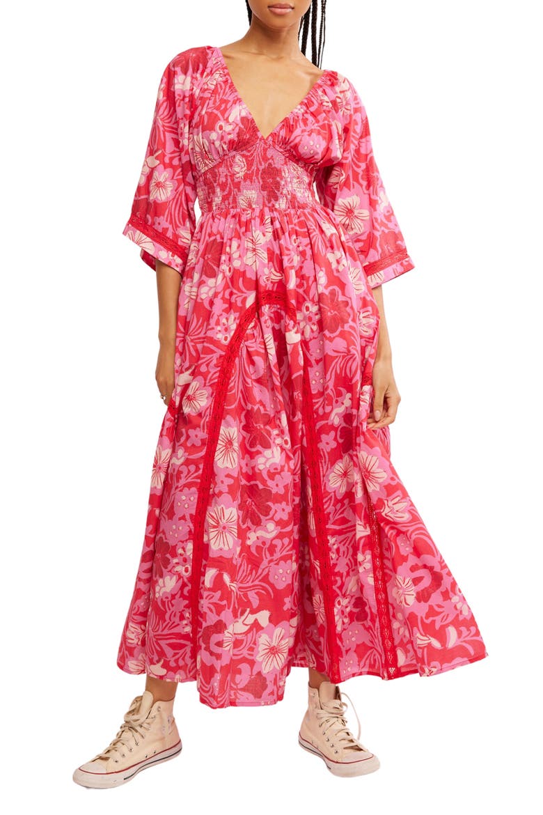 Printed Smocked Waist Maxi Dress, Main, color, RUBY COMBO