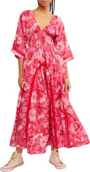 Free People Printed Smocked Waist Maxi Dress