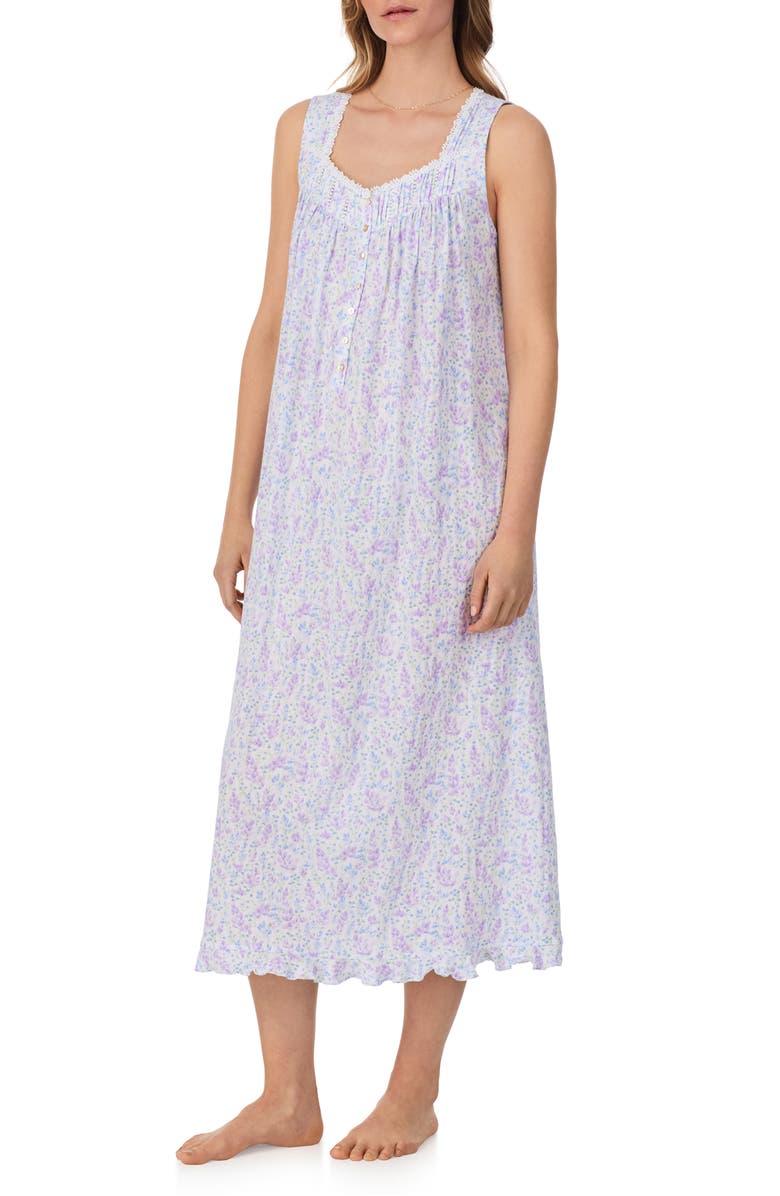 Eileen West Floral Sleeveless Ballet Cotton Lawn Nightgown, Alternate, color, Wht/ Flor
