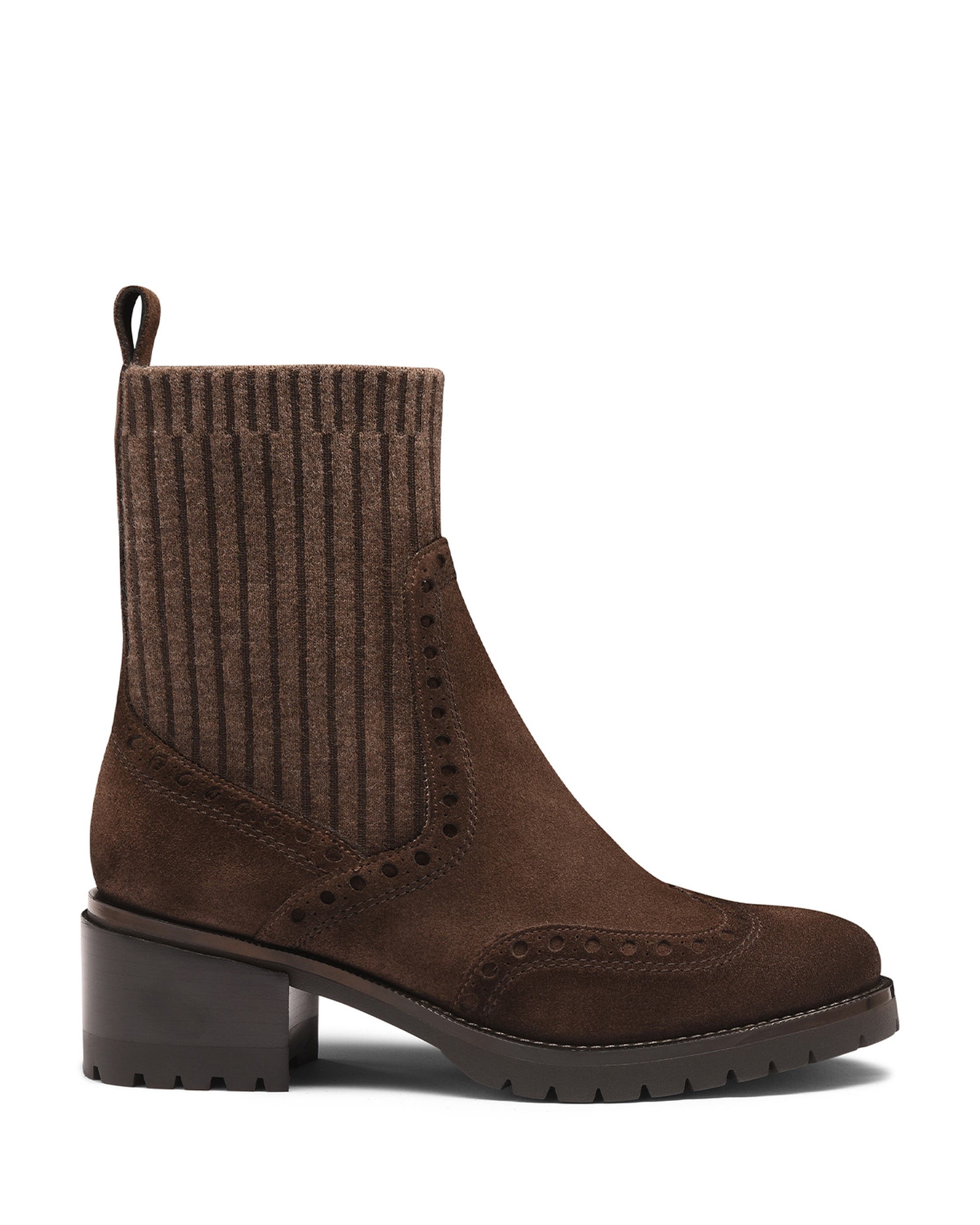 Women's suede low-heel ankle boot, Alternate, color, Brown