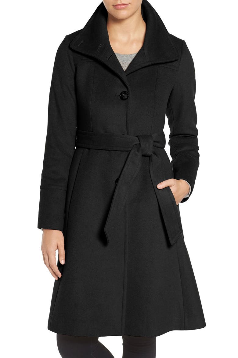 Luxe Wool Blend Belted Long A-Line Coat, Main, color, BLACK