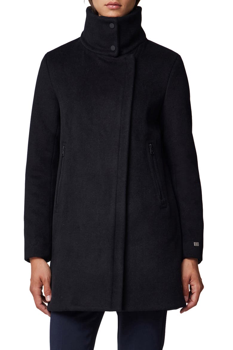 Abbi Wool Blend Coat with Removable Quilted Puffer Bib, Main, color, BLACK