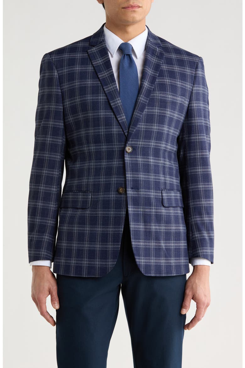 Slim Fit Plaid Blazer, Main, color, DARK BLUE