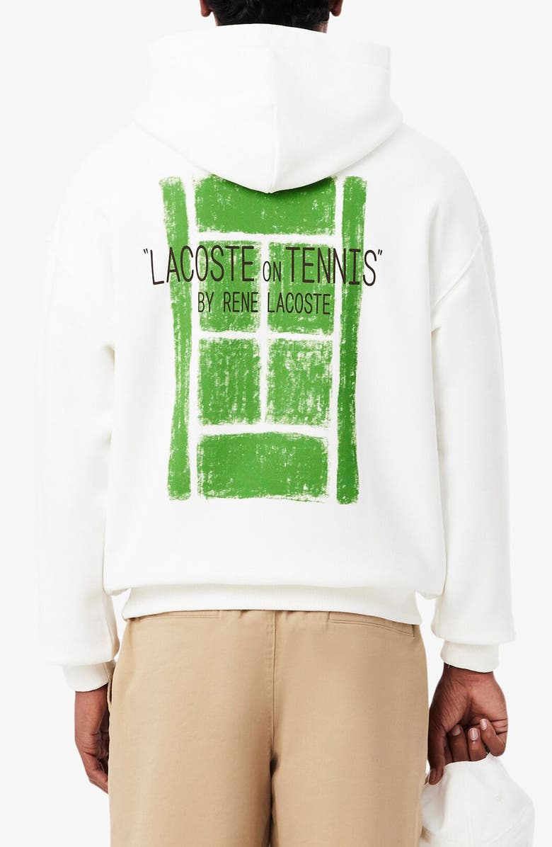 Lacoste Tennis Logo Cotton Fleece Hoodie, Alternate, color, Flour