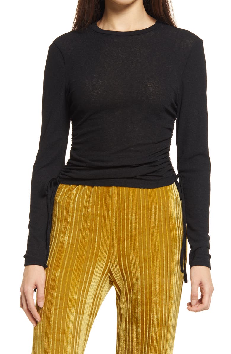 Topshop Side Ruched Mesh Top, Main, color,