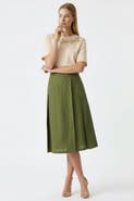 Exquise Burnice Buckle Detail Linen Midi Skirt