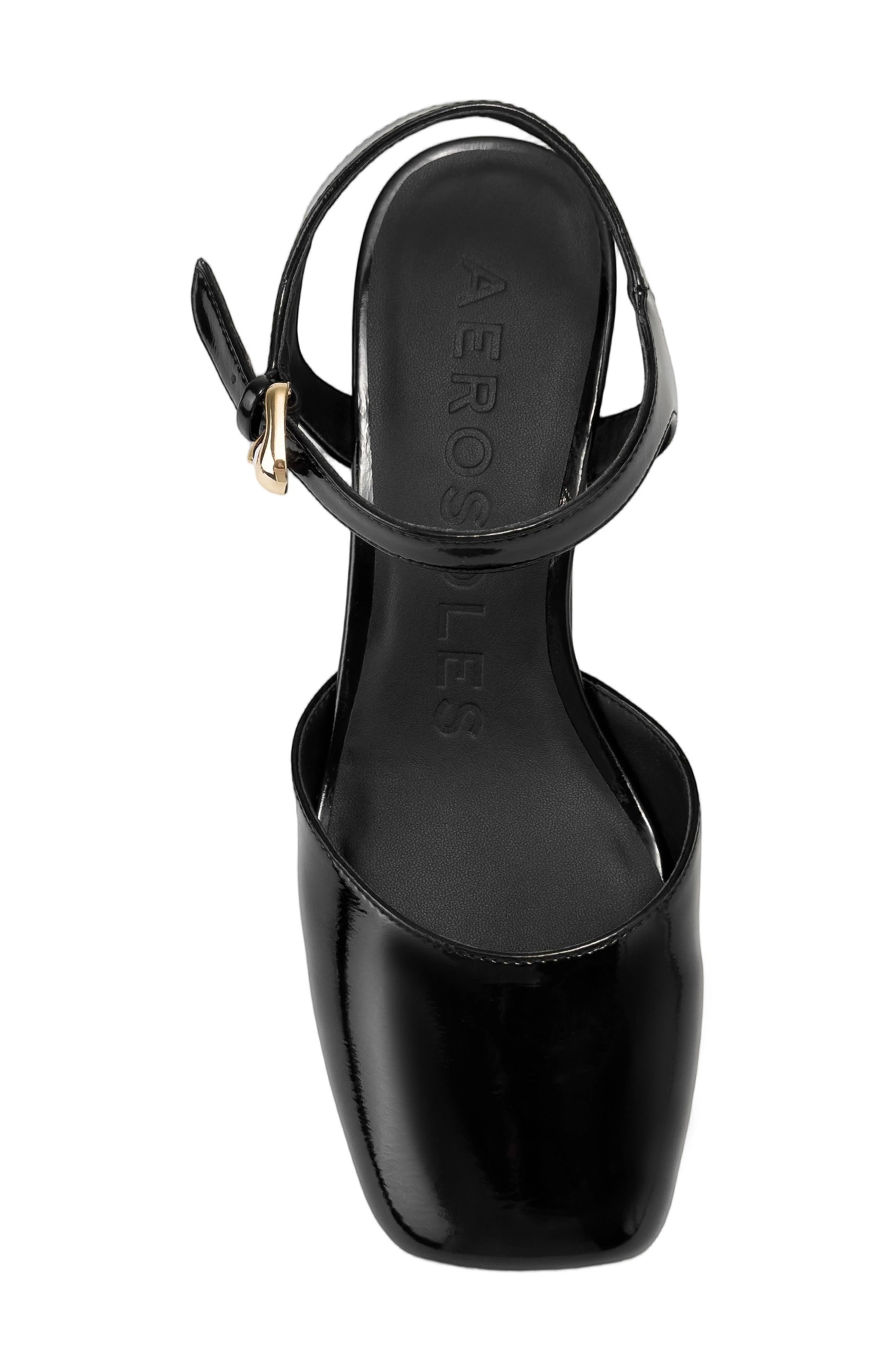 Aerosoles Senna Ankle Strap Platform Pump, Alternate, color, Black Fx Crinkle Patent