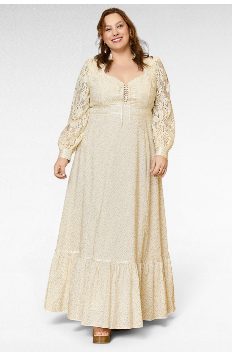 ModCloth Jacqueline High Collar Maxi Dress, ModCloth x Gunne Sax, Main, color, Ivory Meadow