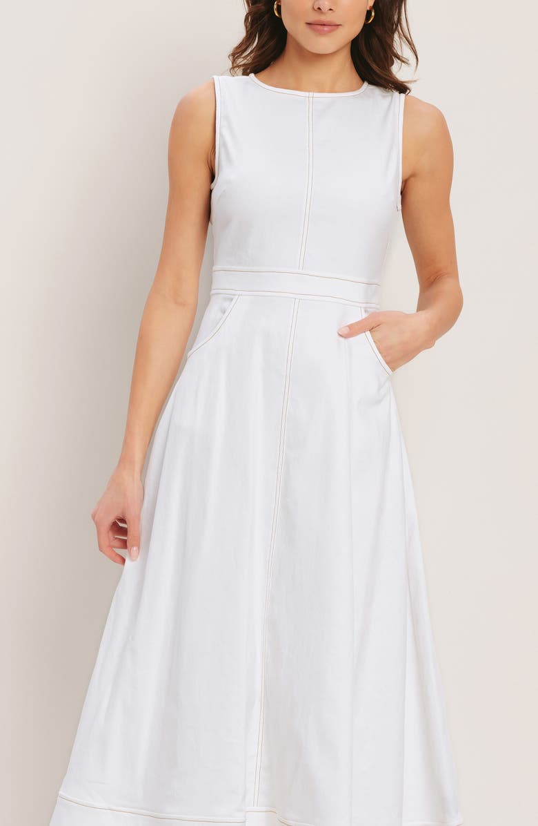 FLYING TOMATO Denim Midi Dress, Alternate, color, White