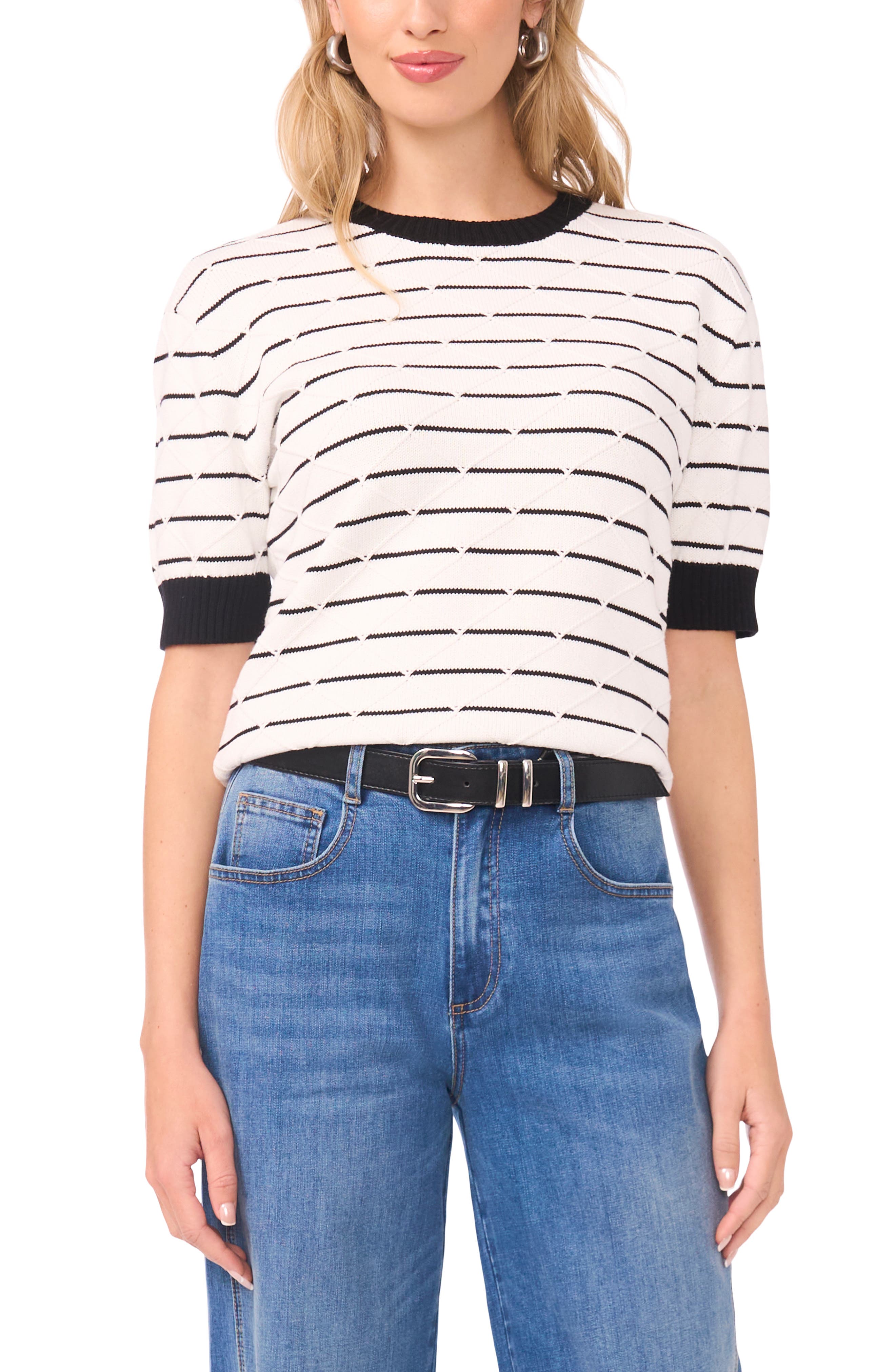 Texture Stripe Crewneck Sweater