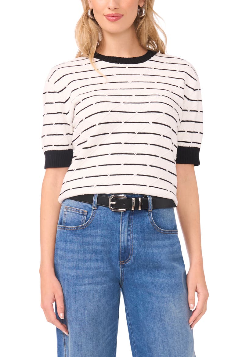 Texture Stripe Crewneck Sweater, Main, color, ANTIQUE WHITE