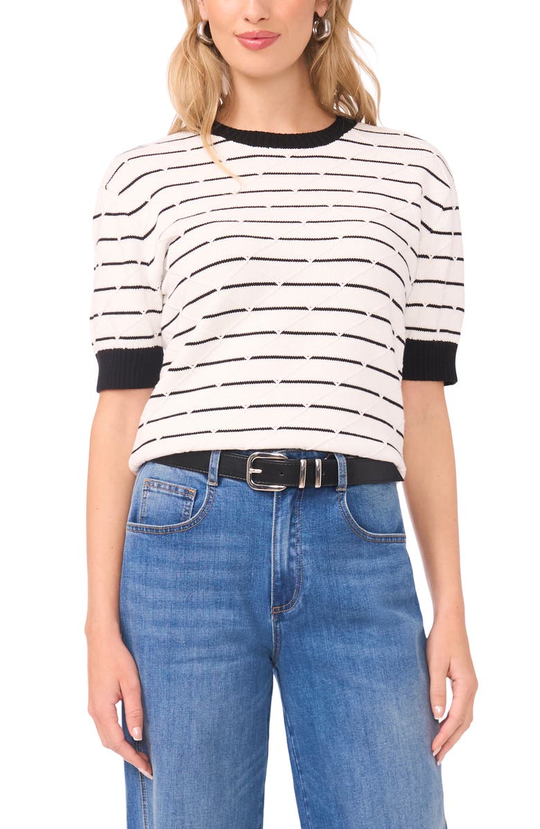 Vince Camuto Texture Stripe Crewneck Sweater, Main, color, Antique White