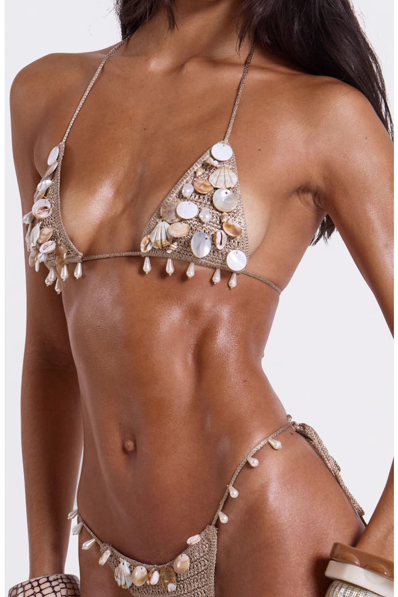 Anatase Crochet Triangle Bikini Top, Alternate, color, BEIGE