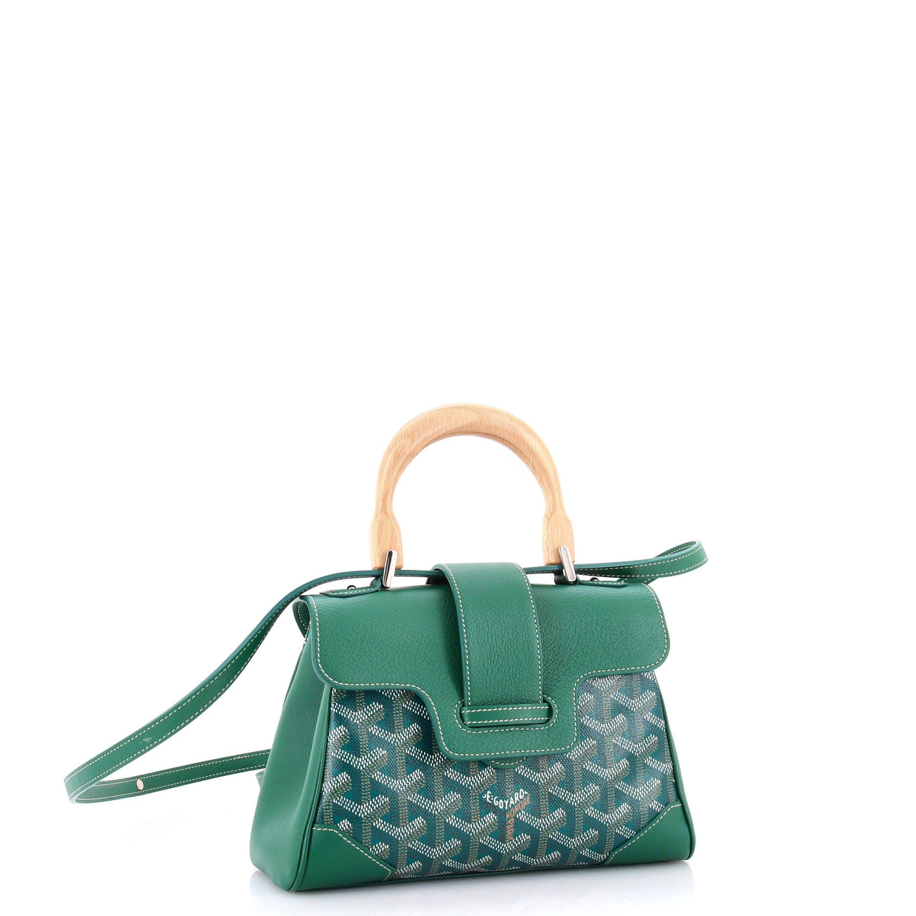 Pre-Owned Goyard Saigon Top Handle Bag Coated Canvas with Leather Mini, Alternate, color, Green