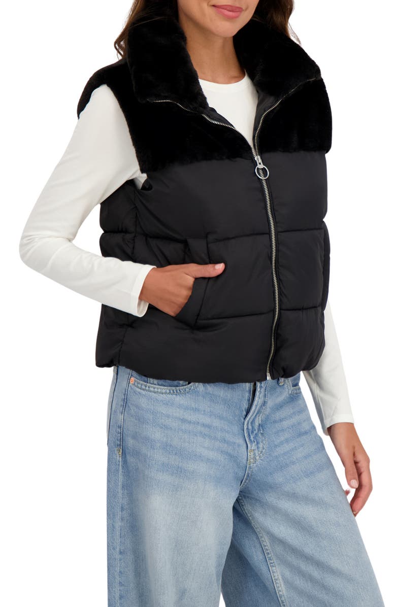 Sebby Water Resistant Mixed Media Puffer Vest, Alternate, color, Black