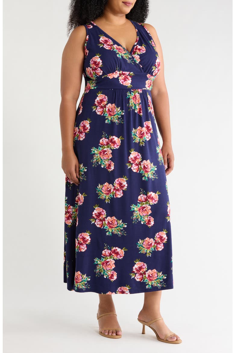 Empire Waist Maxi Dress, Alternate, color, NAVY/ CORAL