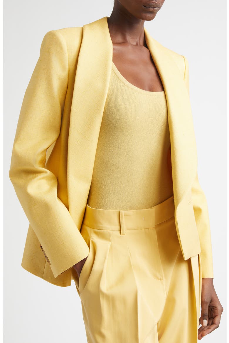 Asymmetric Open Front Silk Canvas Blazer, Alternate, color, PALOMINO