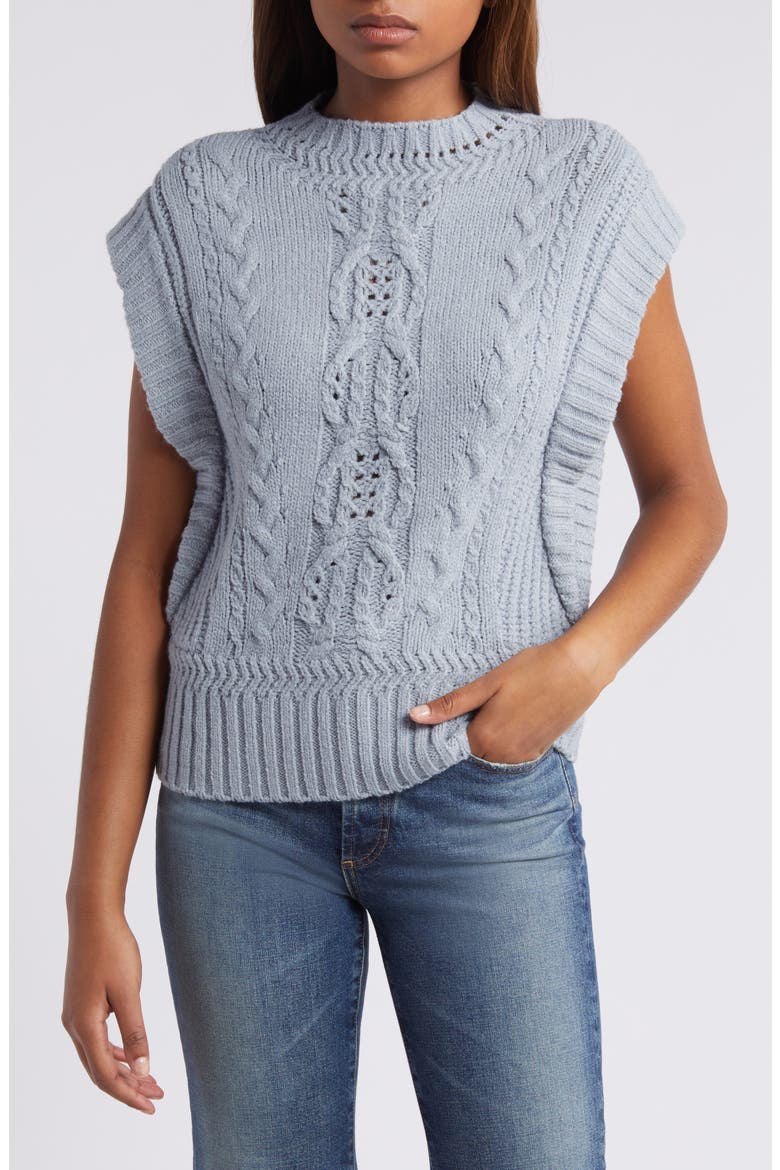 Cable Stitch Sweater, Main, color, HEATHER GREY