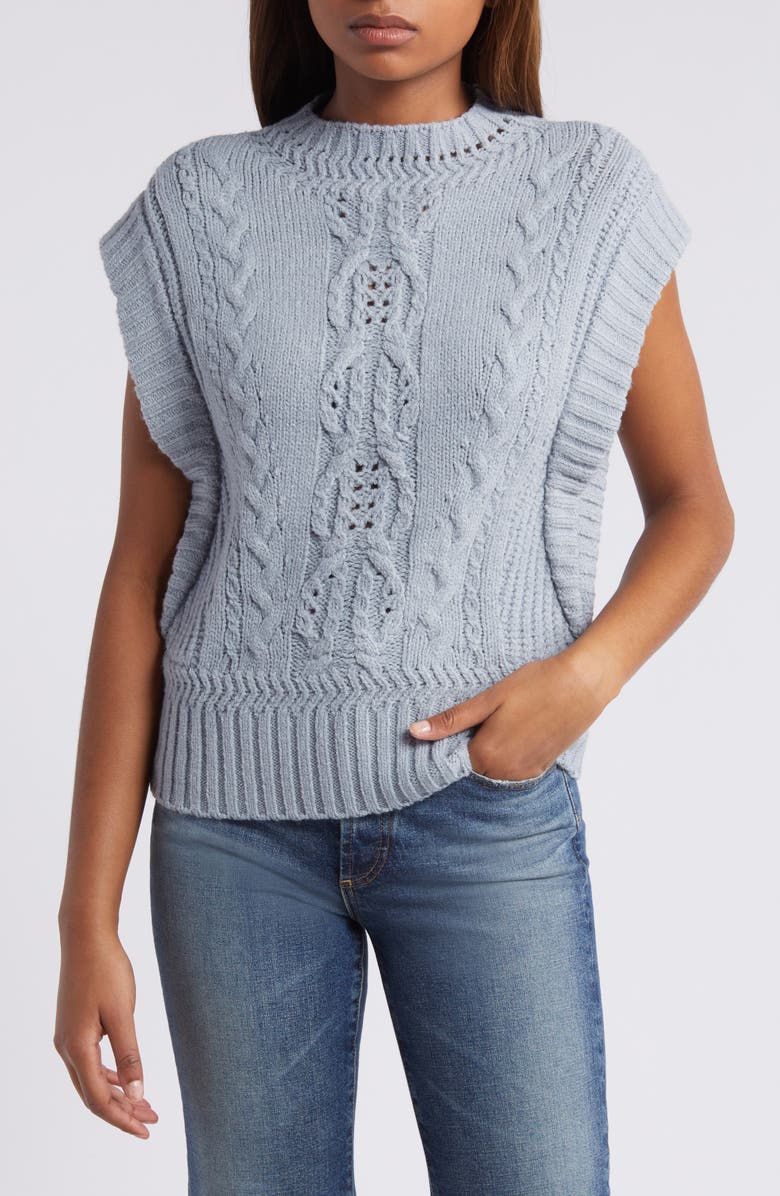 Wit & Wisdom Cable Stitch Sweater, Main, color, Heather Grey