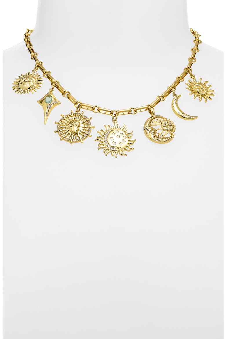 18k Gold Plated Cubic Zirconia Multicharm Solar Necklace, Alternate, color, GOLD