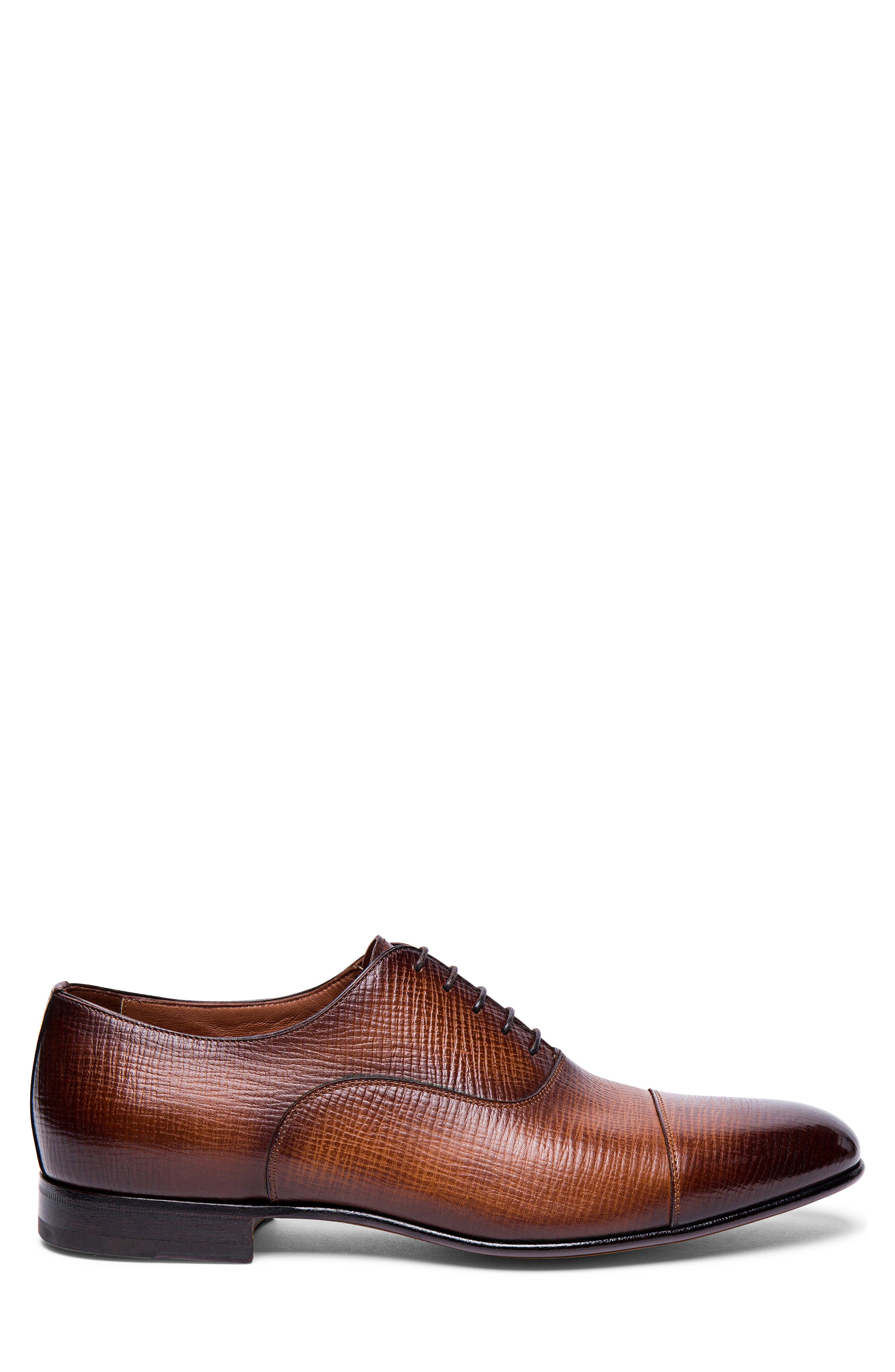 Santoni Darian Textured Cap Toe Oxford, Alternate, color, Brown