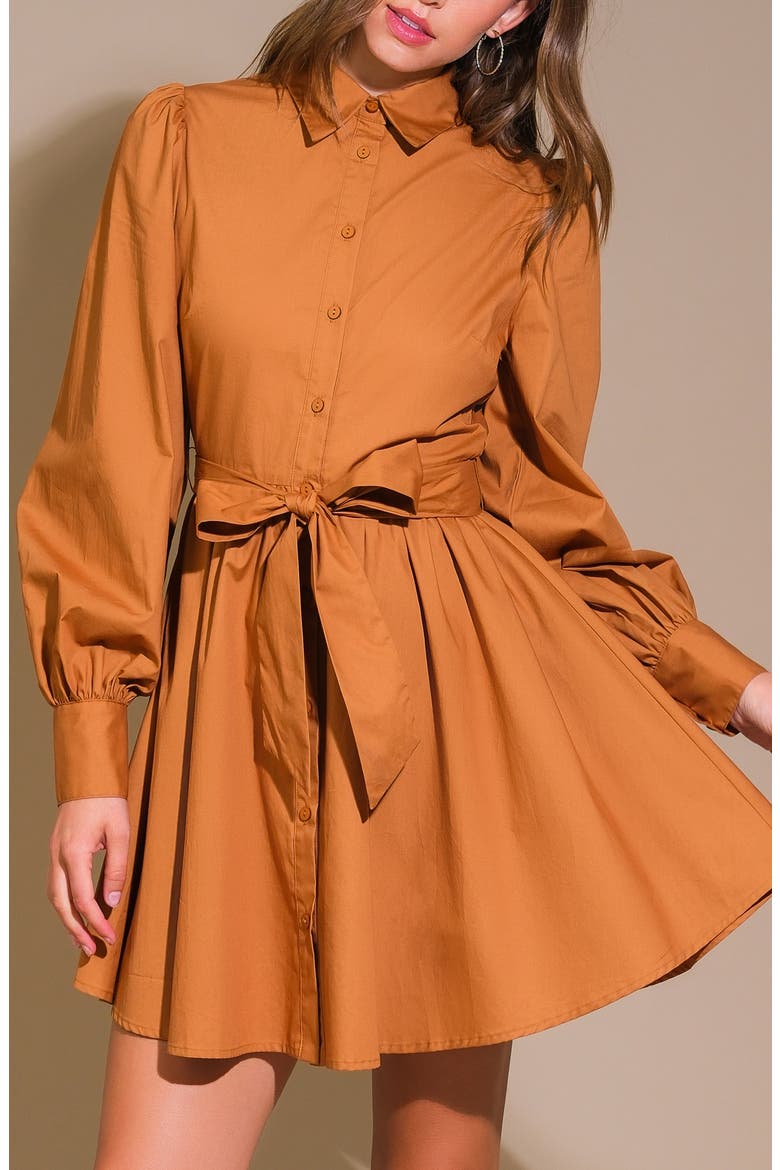 Solid Mini Shirtdress, Alternate, color, CARAMEL