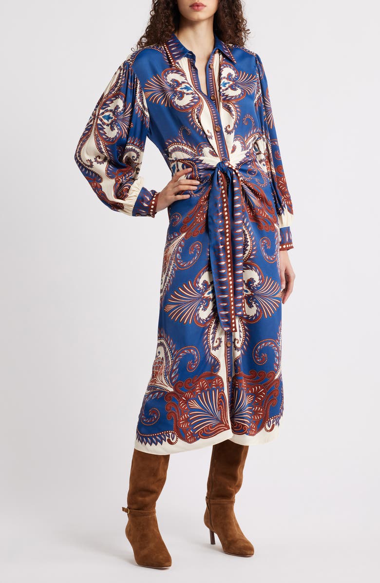 FARM Rio Arabesque Scarf Midi Dress, Main, color, Blue