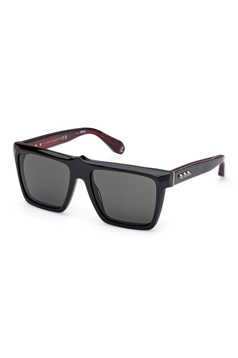 56mm Square Sunglasses, Alternate, color, BLACK / GUNMETAL / ZEISS SMOKE