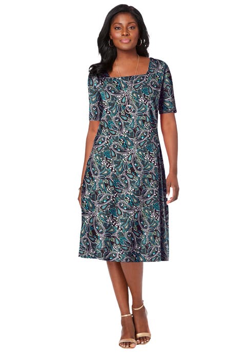 Stretch Cotton Square Neck Midi Dress (Plus)