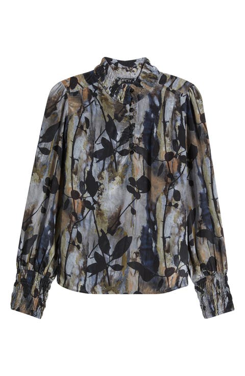 Smocked Cuff Long Sleeve Top