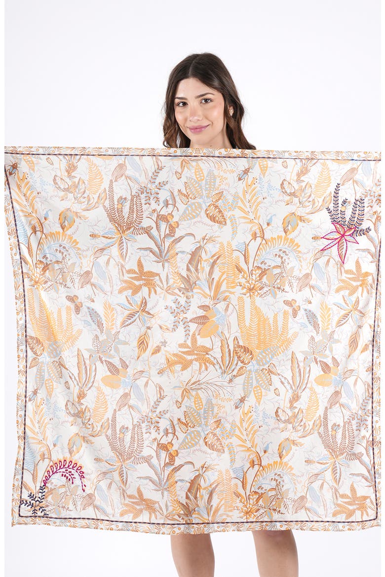 Embroidered Floral Print Cotton Scarf, Alternate, color, YELLOW