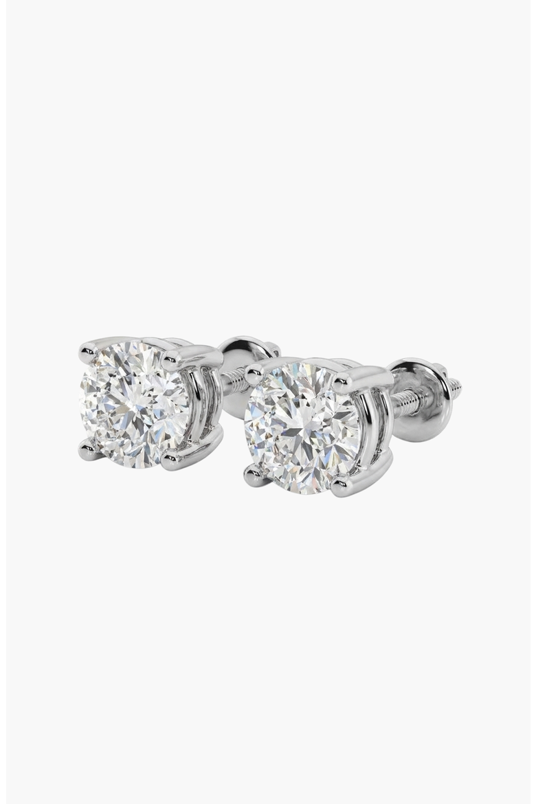 14K Gold 4 Prong Solitaire Basket Stud Earrings With Lab Grown Diamond, Alternate, color, White Gold