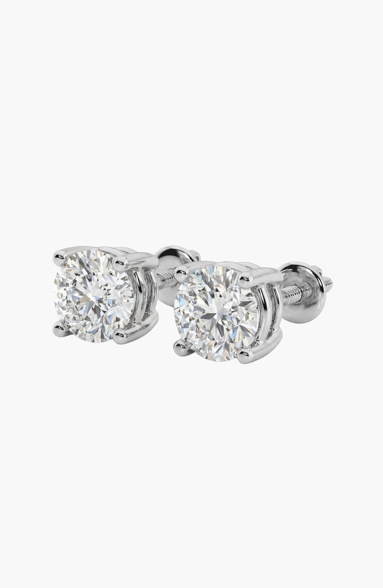 Larson 14K Gold 4 Prong Solitaire Basket Stud Earrings With Lab Grown Diamond, Alternate, color, White Gold