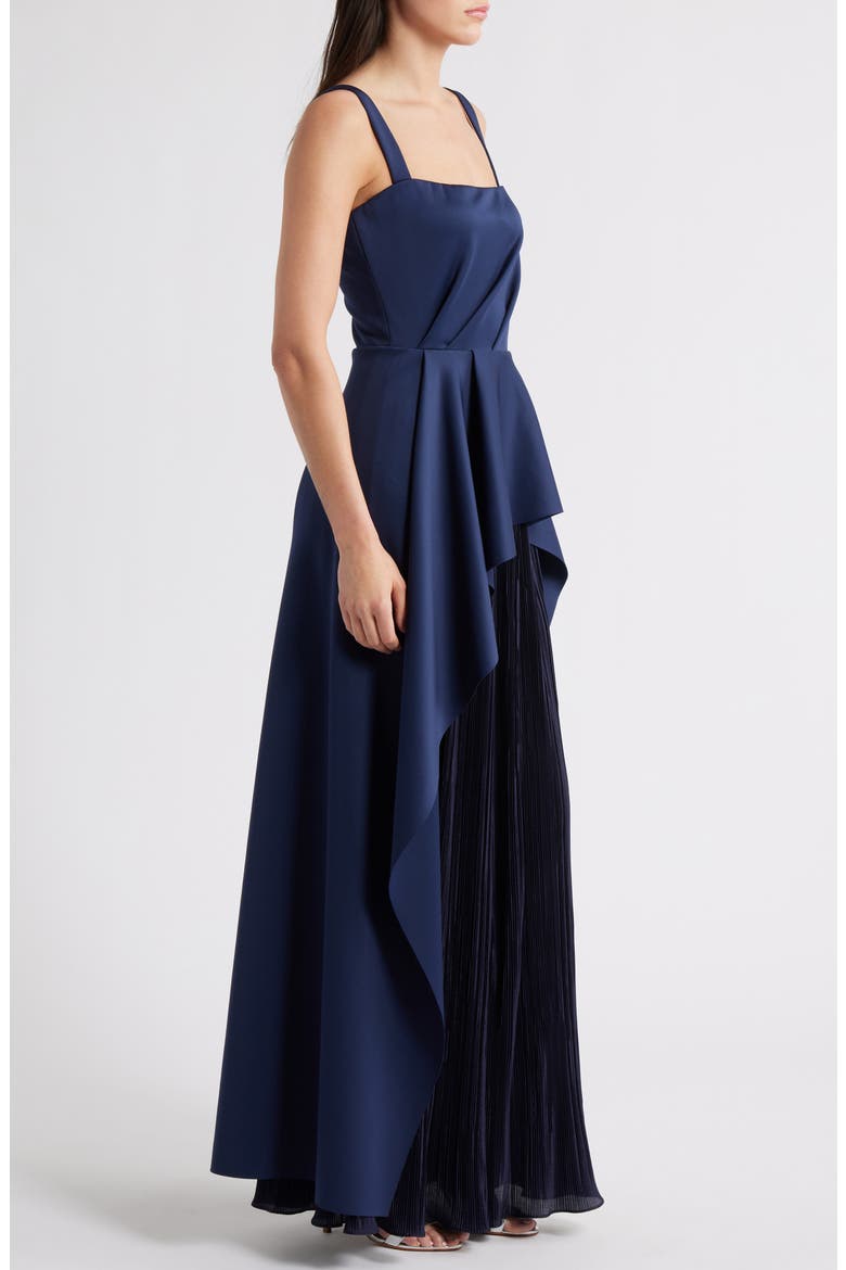 Dorothea Plissé Sleeveless Satin Gown, Alternate, color, PACIFIC BLUE/ PACIFIC BLUE