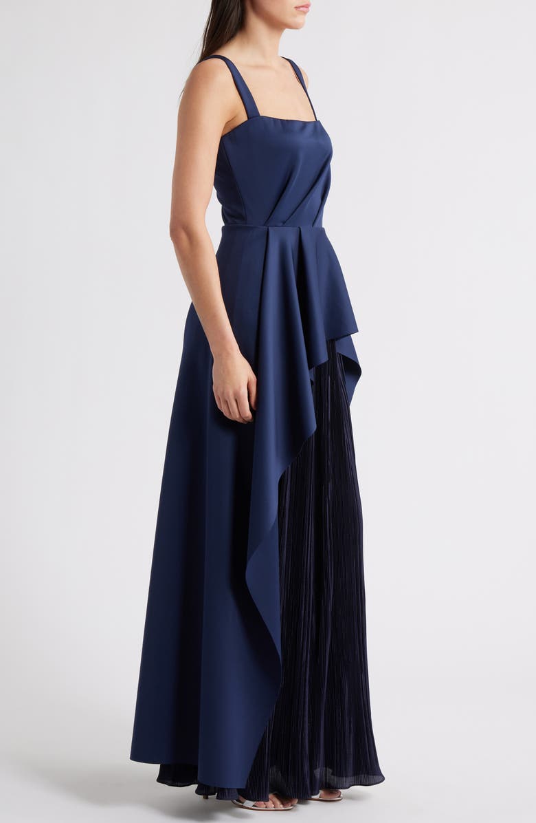 Black Halo Dorothea Plissé Sleeveless Satin Gown, Alternate, color, Pacific Blue/ Pacific Blue