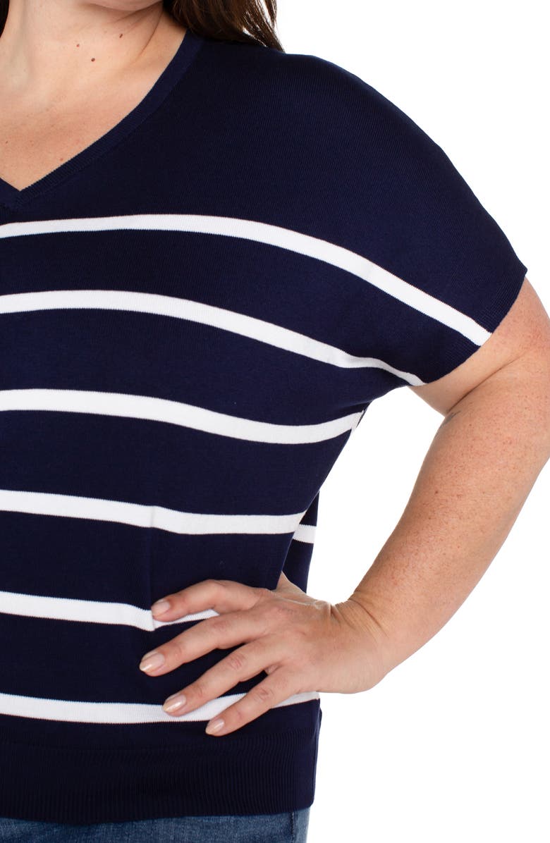 Liverpool Los Angeles Dolman Sleeve Sweater, Alternate, color, Navy White Stripe