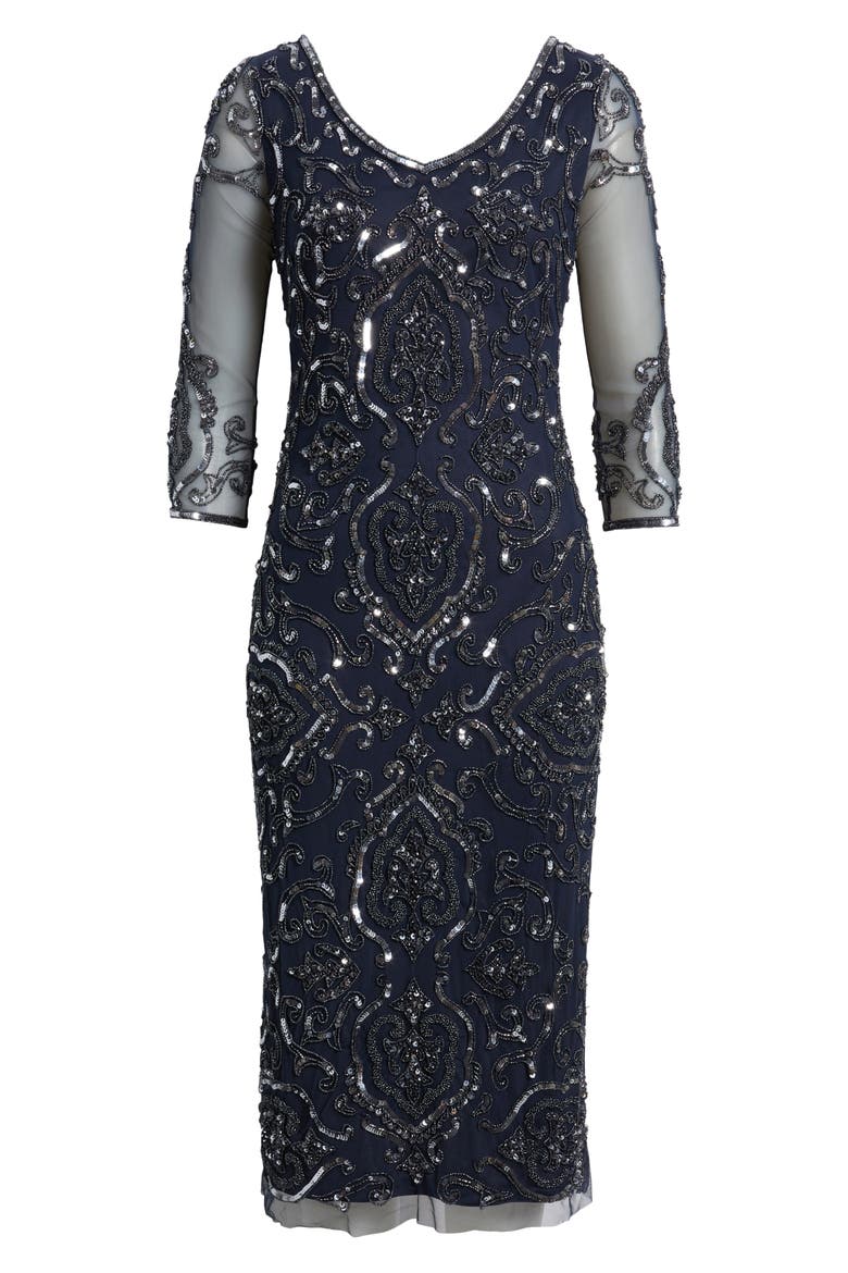 Sequin & Beaded Cocktail Sheath Dress, Alternate, color, CARBON