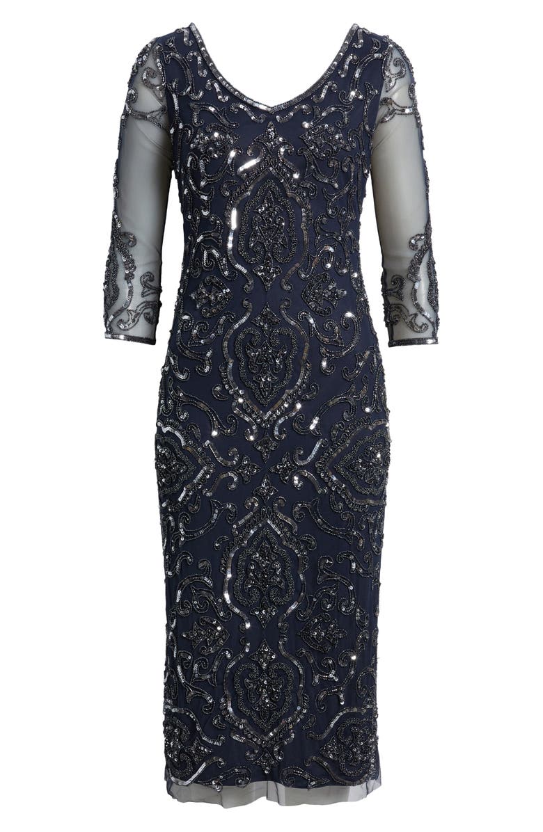 Pisarro Nights Sequin & Beaded Cocktail Sheath Dress, Alternate, color, Carbon