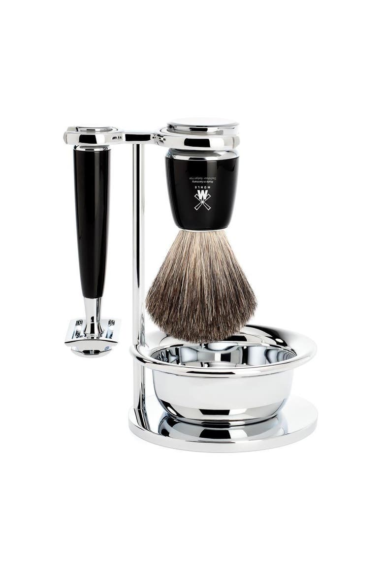 Rytmo Black 4-Piece Pure Badger & Safety Razor Shaving Set, Main, color, Black with Chrome