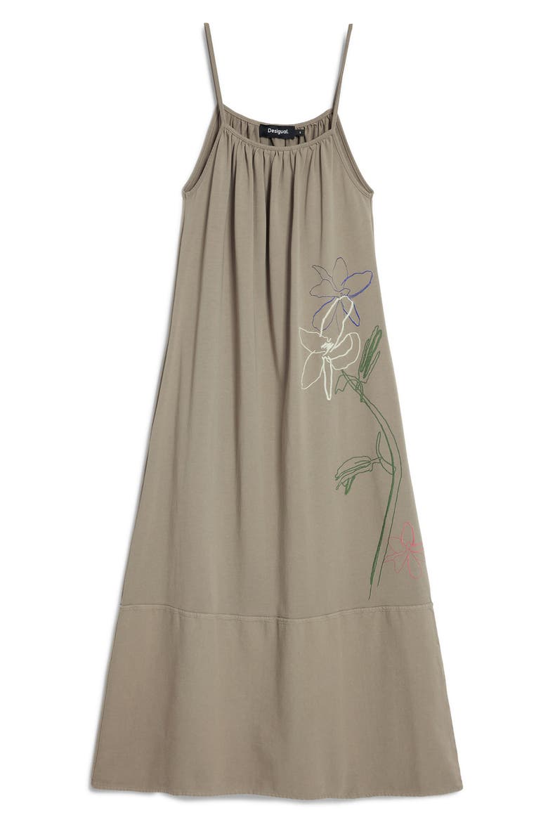 Floral Embroidered Cotton Midi Dress, Alternate, color, MEDIUM GRAY