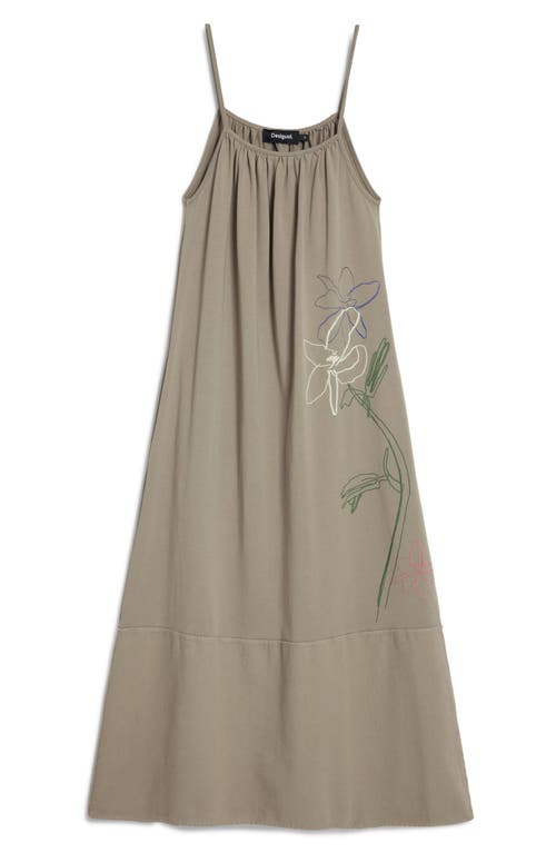 Desigual Floral Embroidered Cotton Midi Dress In Gray