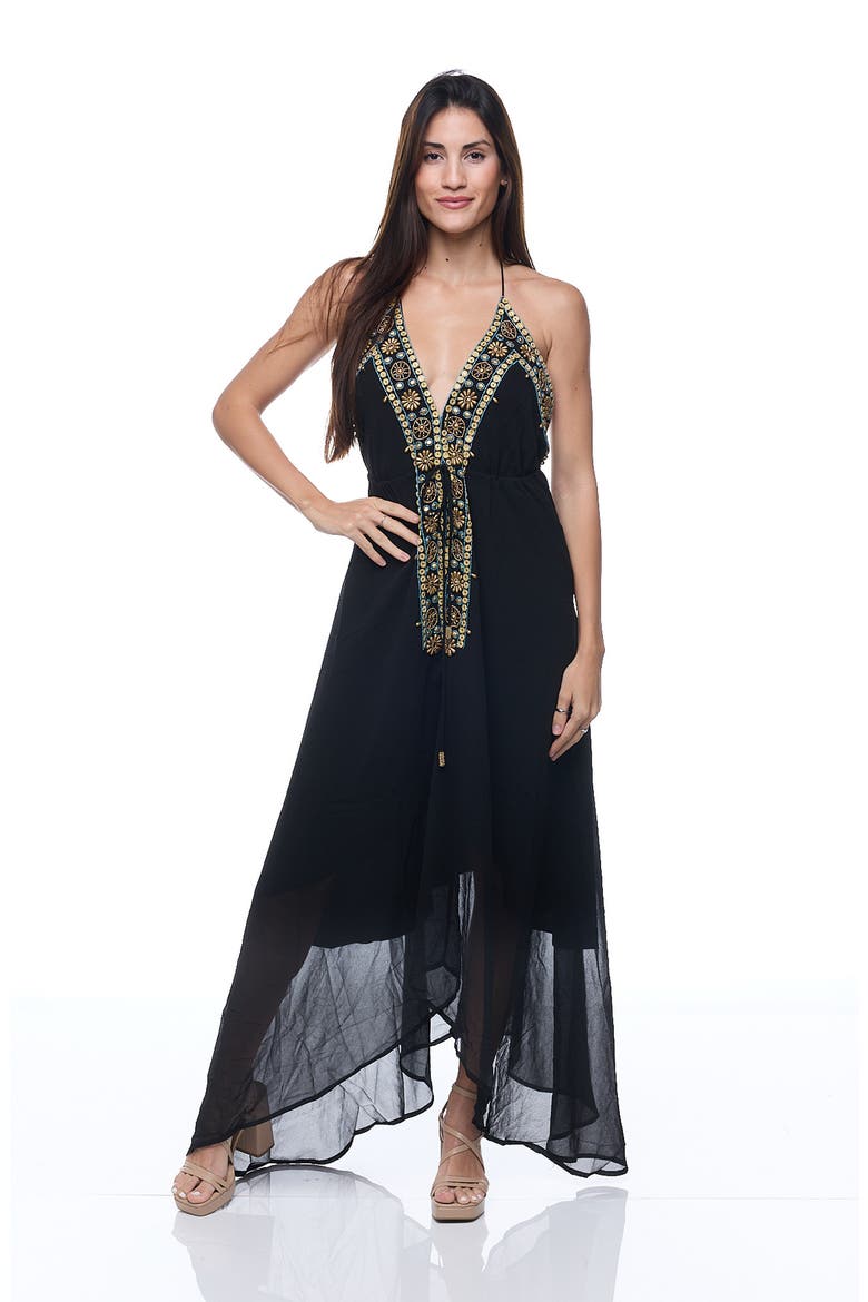 Embellished Halter Cover-Up Dress, Alternate, color, BLACK