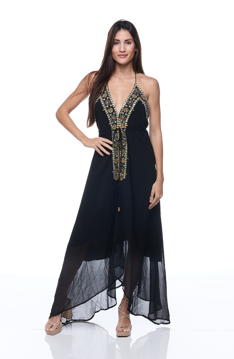 RANEES Embellished Halter Cover-Up Dress, Alternate, color, Black