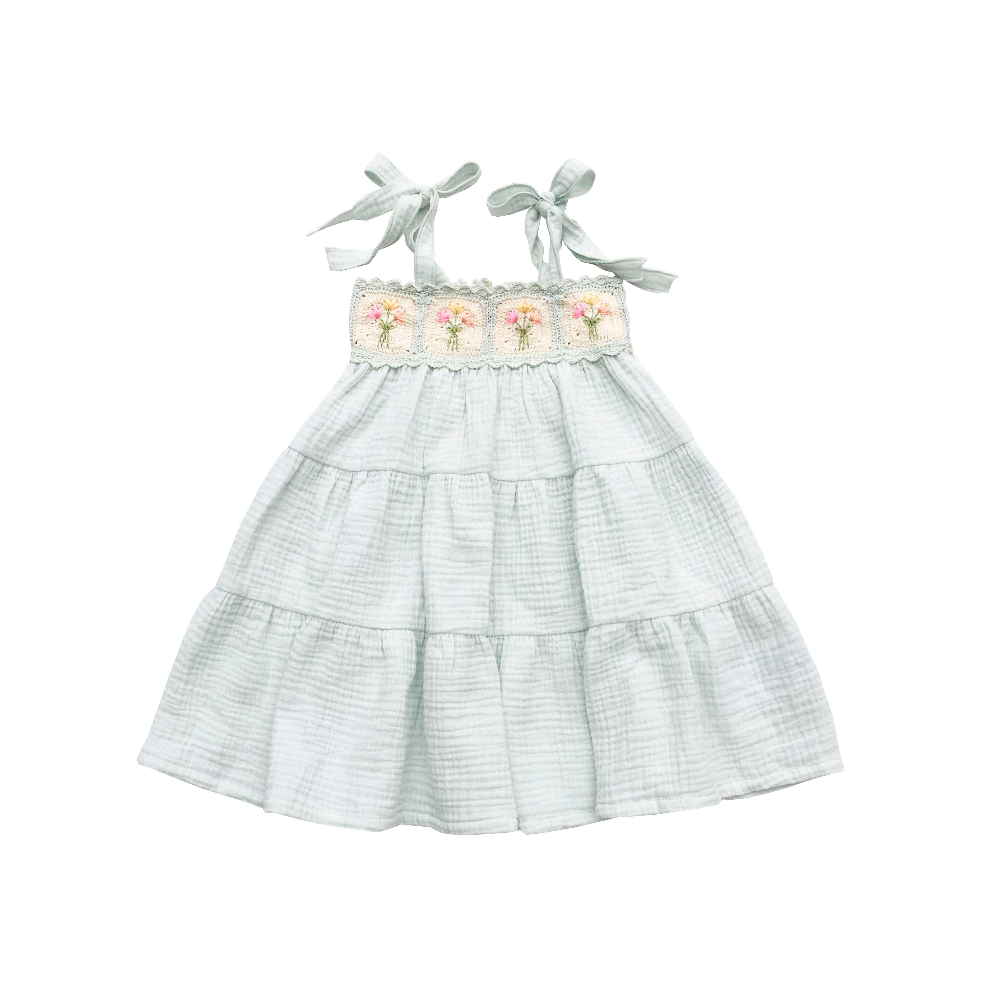 Wild Wawa Babies'  Crochet Dress In Blue
